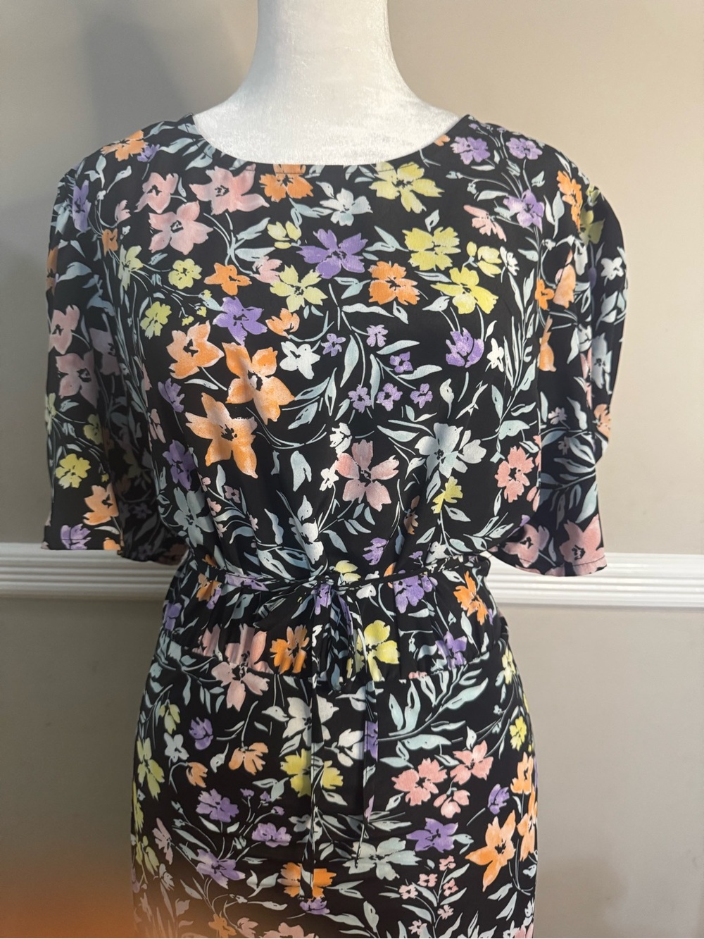 Primark Black Floral Midi Dress with Pastel Flowers